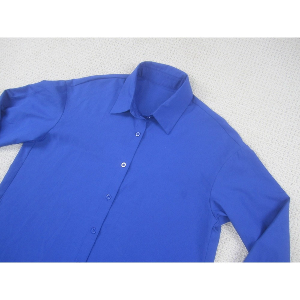 Womens Medium Blue Shirt Long Sleeve Polyester Button Down Casual - Picture 2 of 10